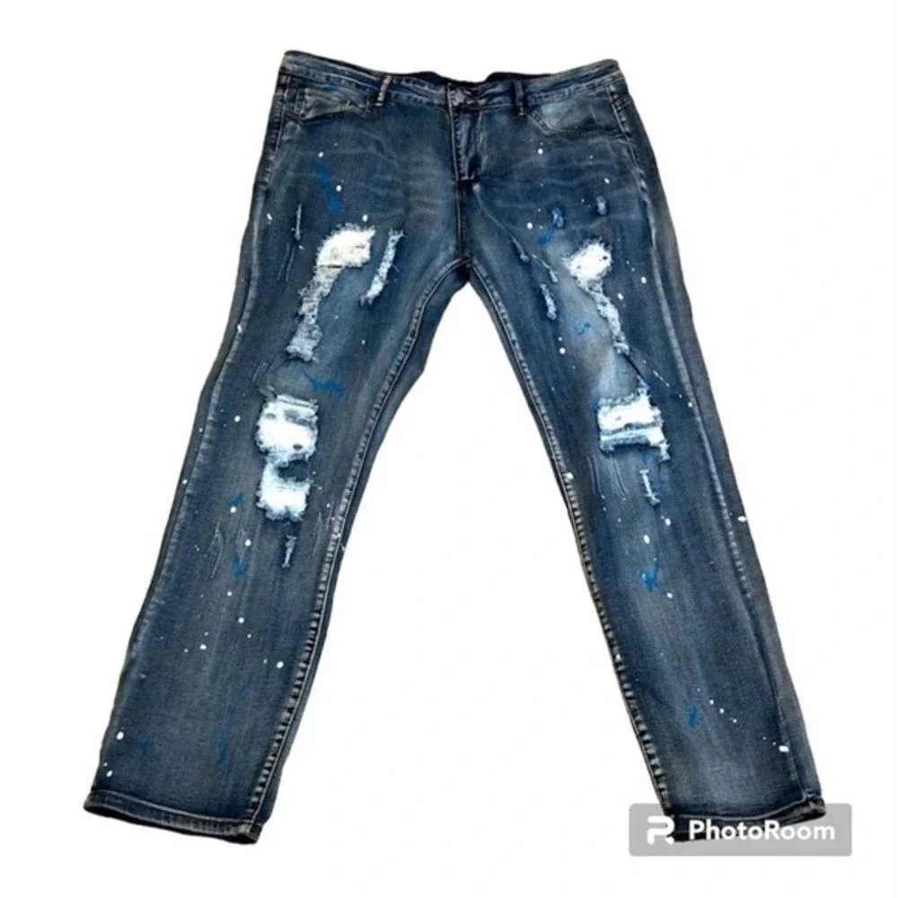 thrashed men's 40 x 32 jeans rave distressed Y2K grunge hiphop skater  jeans